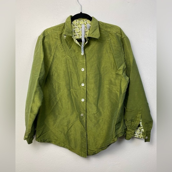 Debra Deroo Silk Green Button down Long Sleeve Lightweight Shirt Women’s Small - Picture 1 of 12